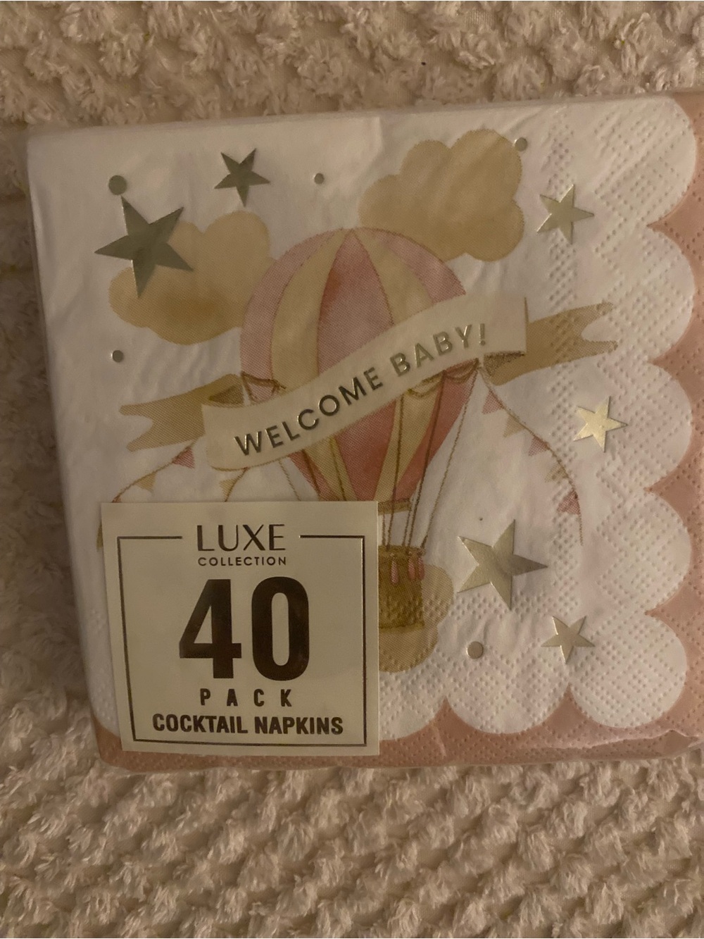 Luxe Pink and Gold Hot Air Balloon Baby Cocktail Napkins